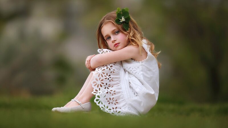 Girl in White Dress — Serene, Spring, Photograph, Flower