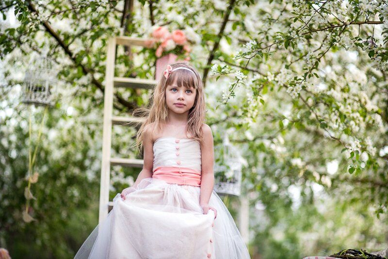 Girl in White Dress — Serene, Spring, Photograph, Flowering Tree