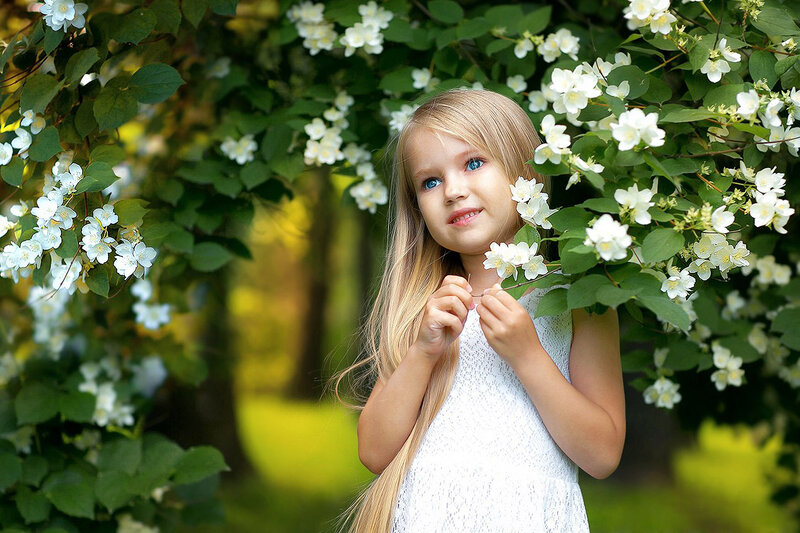 Girl in White Dress — Serene, Summer, Photograph