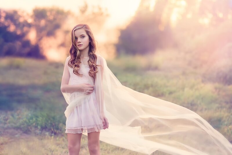 Girl in White Dress — Serene, Sunset, Photograph, Field, Sunlight