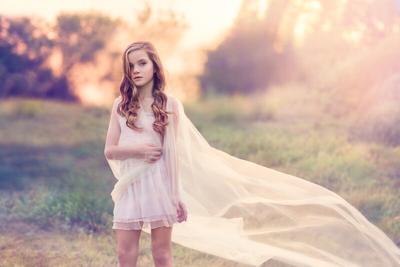 Girl in White Dress — Serene, Sunset, Photograph, Field