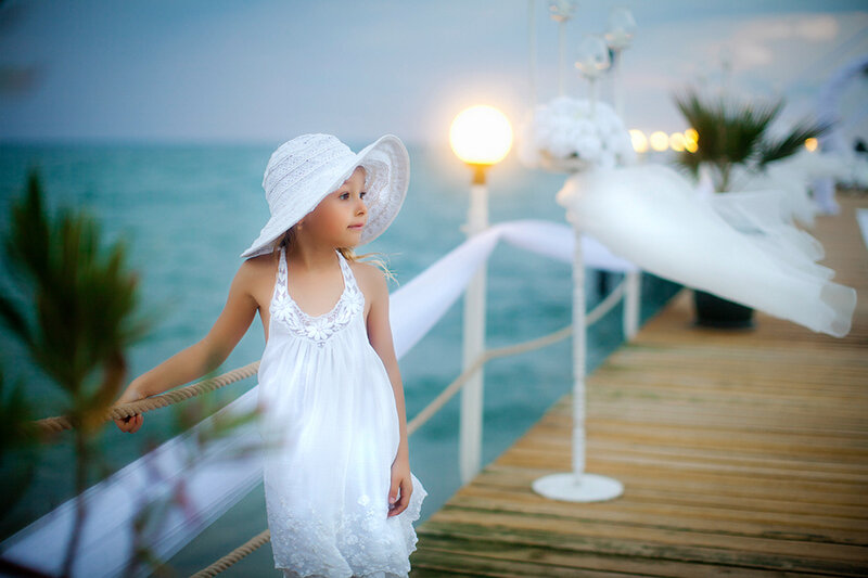 Girl in White Dress — Serene, Sunset, Photograph
