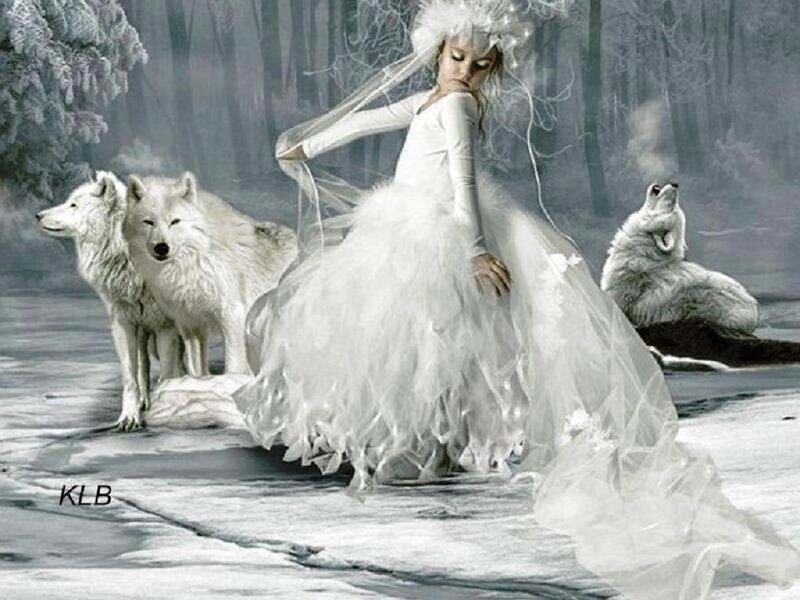 Girl in White Dress — Serene, Winter, Digital Art