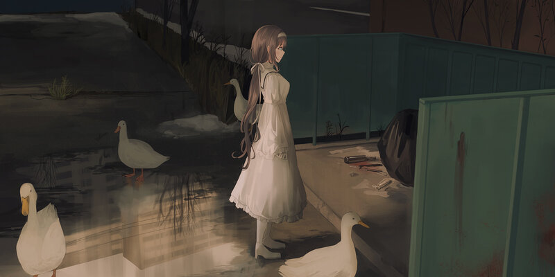 Girl in White Dress — Somber, Night, Digital Art
