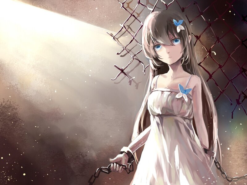 girl in white dress with chains