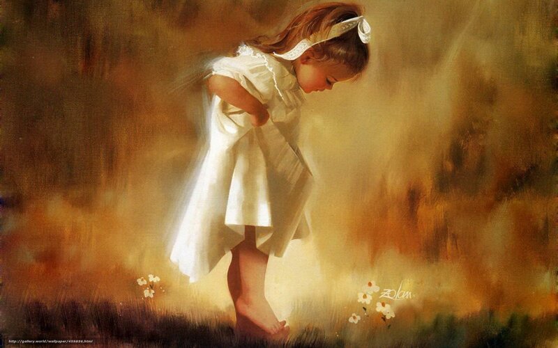 Girl in white dress with flowers