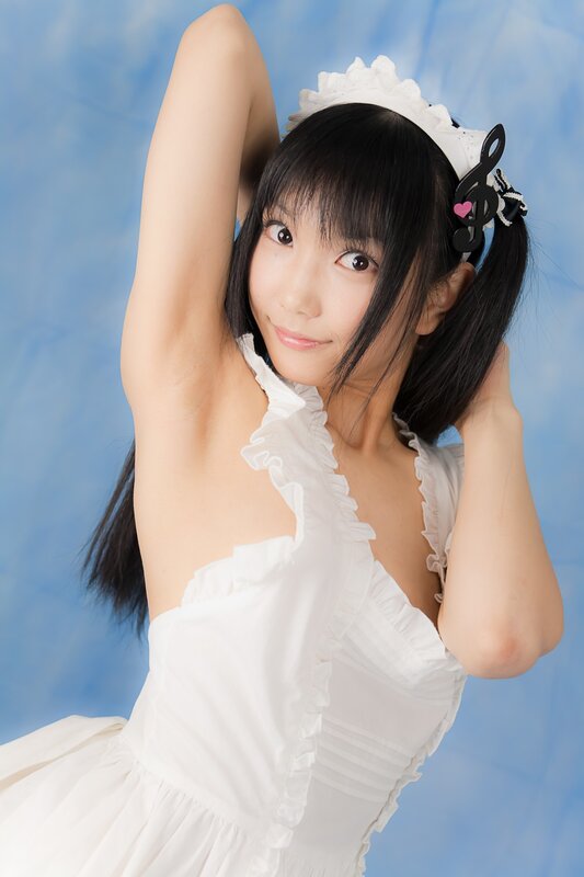 girl in white dress with music notes