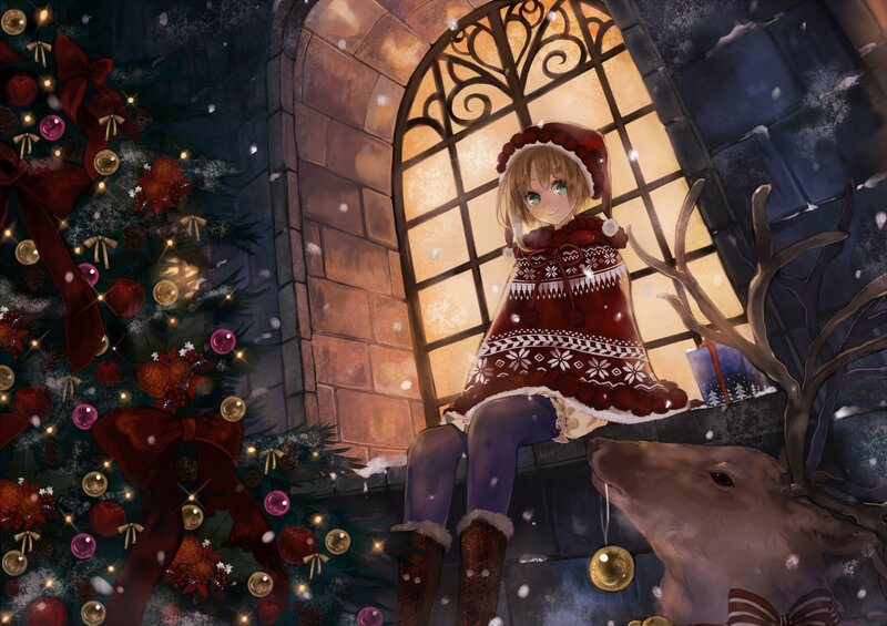 Girl in Winter Clothes — Red, Festive, Digital Art