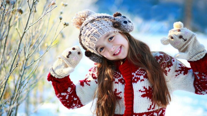 Girl in Winter Clothes — Red, Happy