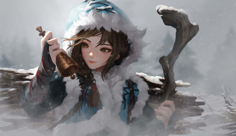 Girl in Winter Coat — Blue, Cold