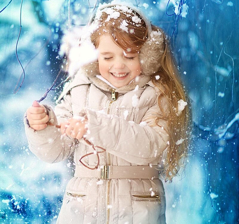 Girl in Winter Coat — Blue, Playful