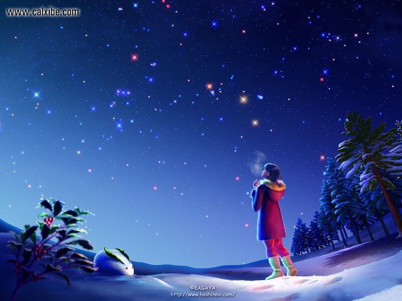 Girl in Winter Coat — Blue, Serene, Night, Digital Art, Snow