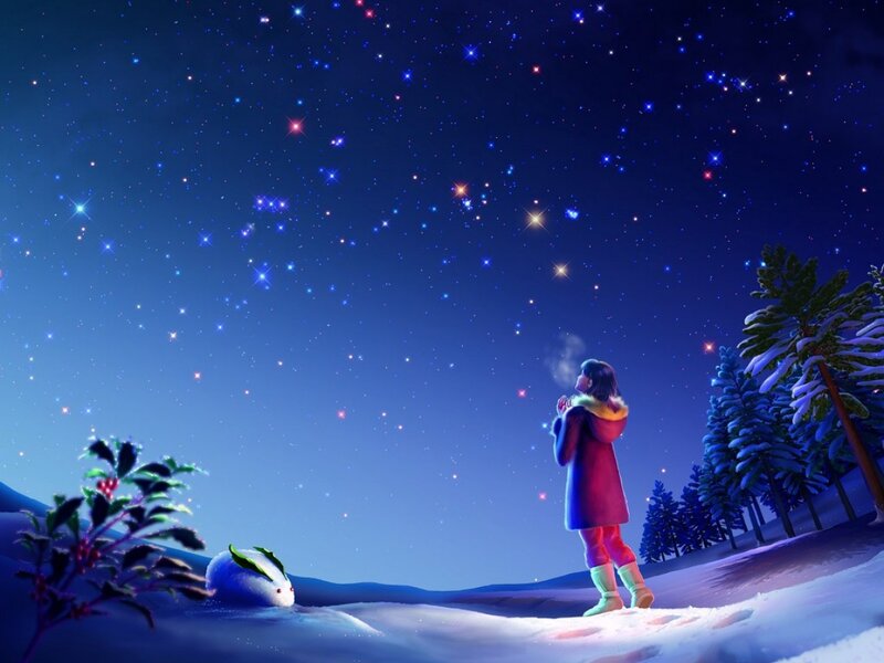 Girl in Winter Coat — Blue, Serene, Night