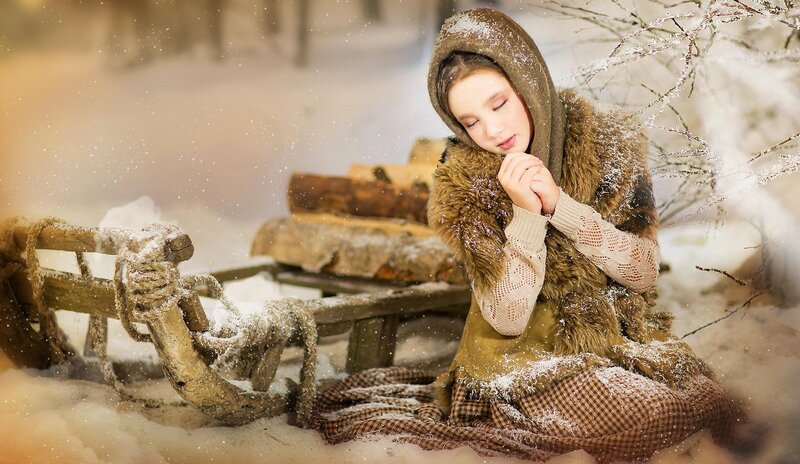 Girl in Winter Coat — Brown, Serene, Photograph
