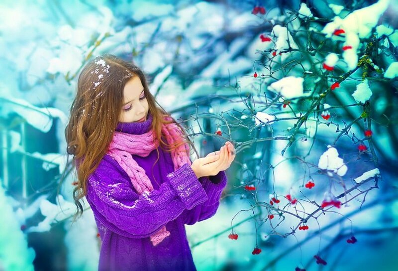 Girl in Winter Coat — Purple, Serene
