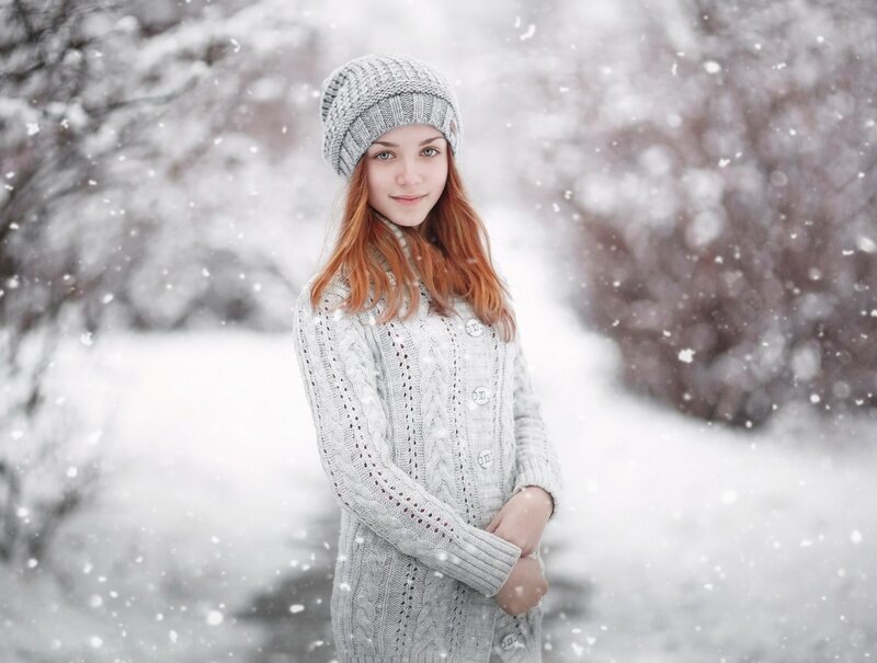 Girl in Winter Coat — White, Calm