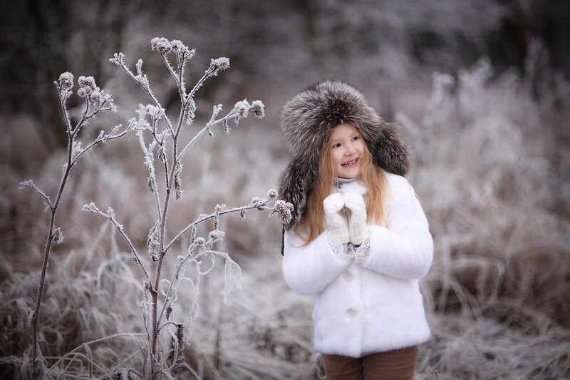 Girl in Winter Coat — White, Cold, Photograph, Frosty Plants
