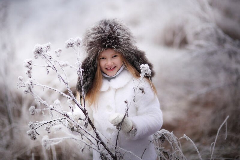 Girl in Winter Coat — White, Cold, Photograph