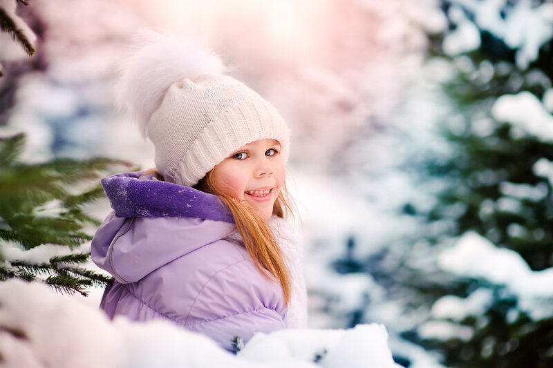 Girl in Winter Coat — White, Peaceful