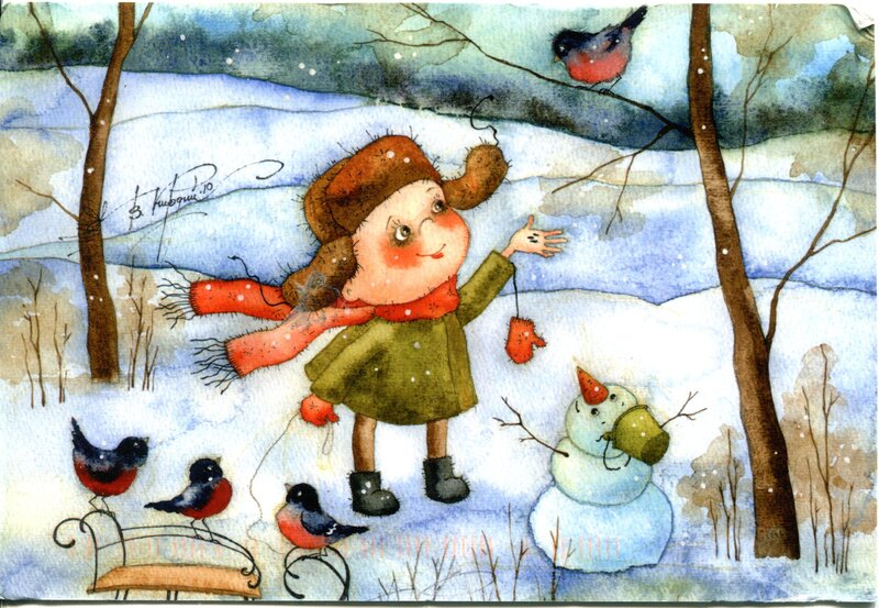 Girl in Winter Coat — White, Playful