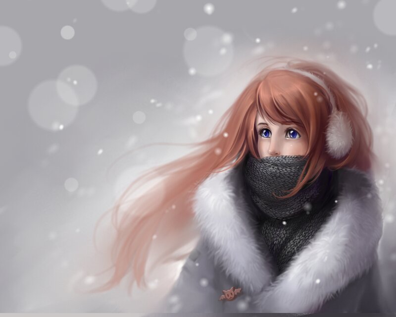 Girl in Winter Coat — White