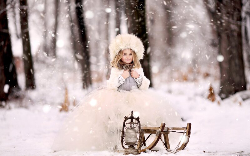 Girl in Winter Dress — White