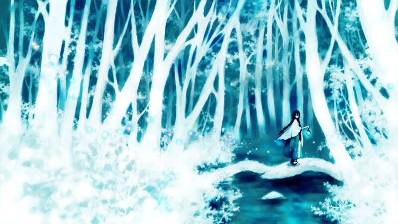 Girl in Winter Forest — Blue