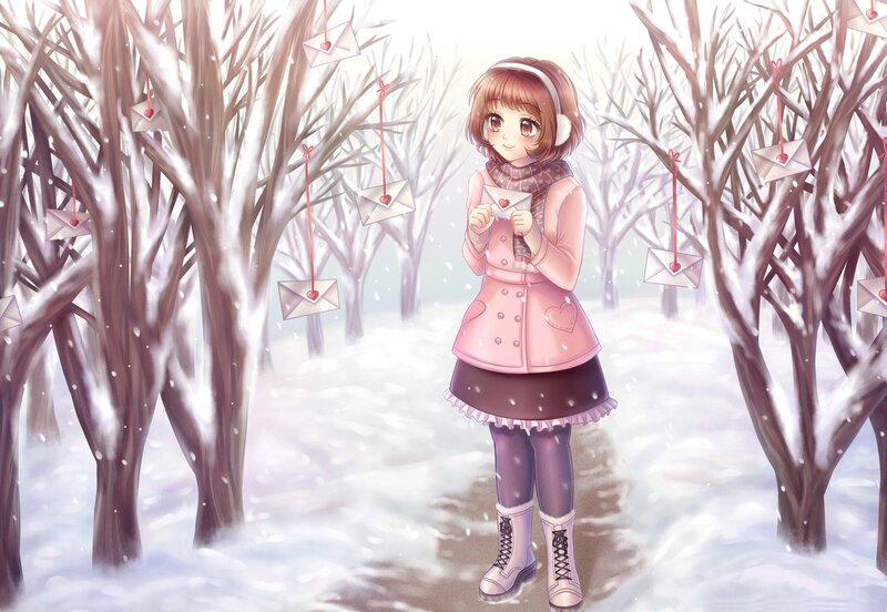 Girl in Winter Forest — Pink