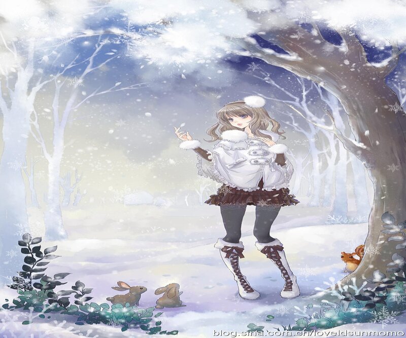 Girl in Winter Forest — White, Serene