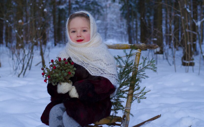 Girl in Winter Forest — White