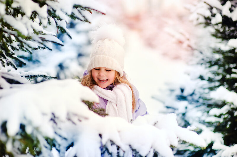 Girl in Winter Hat — White, Peaceful