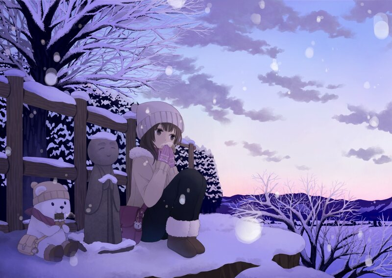 Girl in winter snowscape