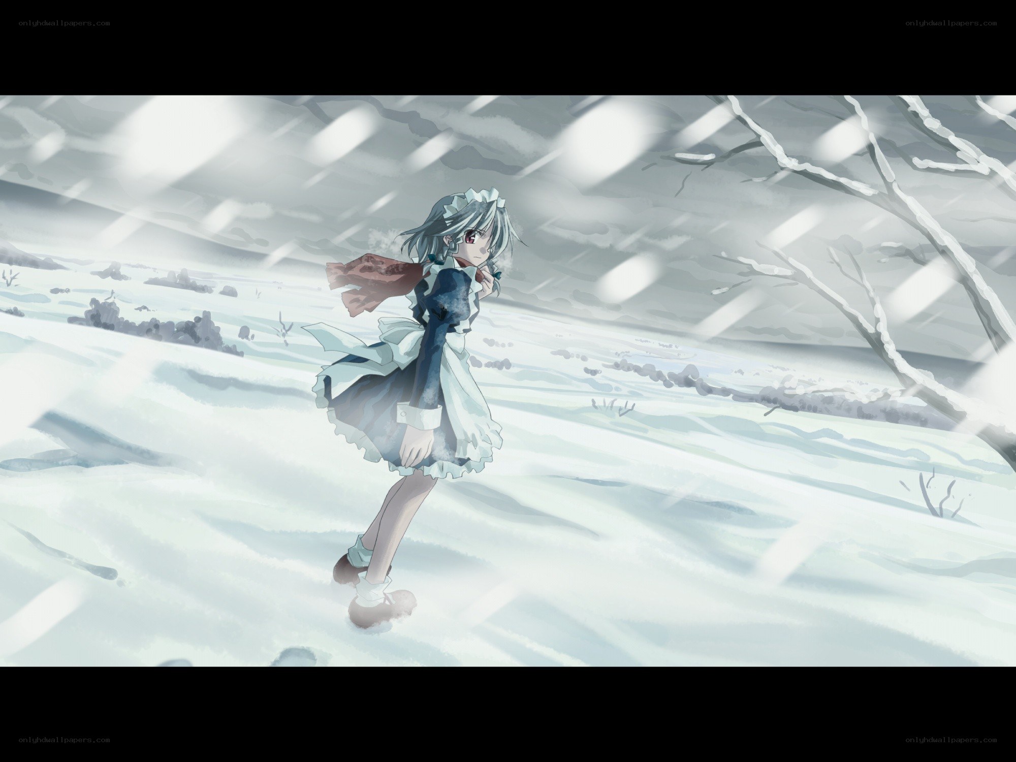 girl in winter snowstorm