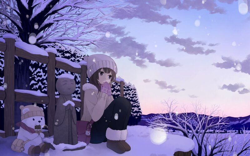 Girl in winter with snowman