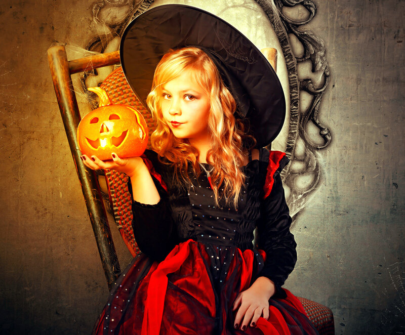 Girl in Witch Costume — Black, Dramatic