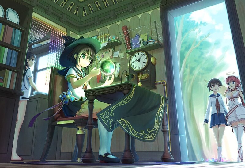 Girl in Witch Hat at Desk