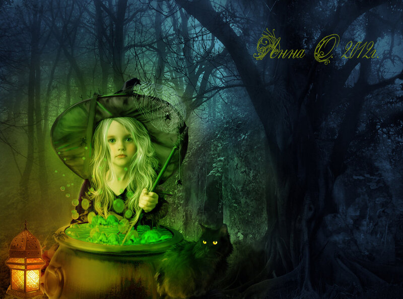 Girl in Witch Hat — Green