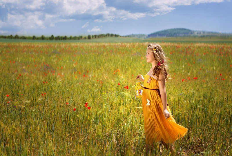 Girl in Yellow Dress — Serene, Afternoon, Photograph, Field