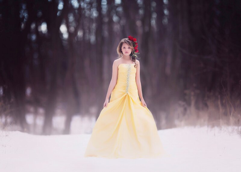 Girl in Yellow Dress — Serene, Winter, Photograph