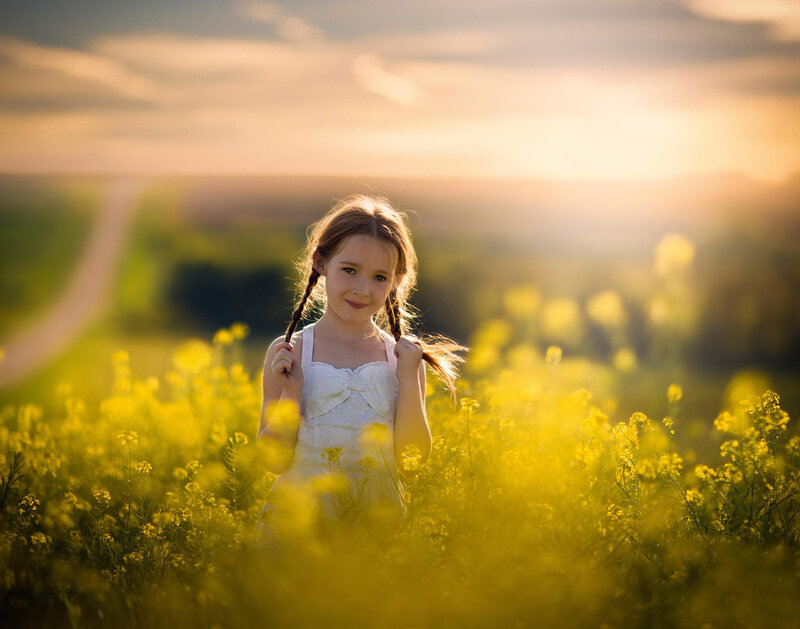 Girl in Yellow Field — Serene, Sunset, Photograph