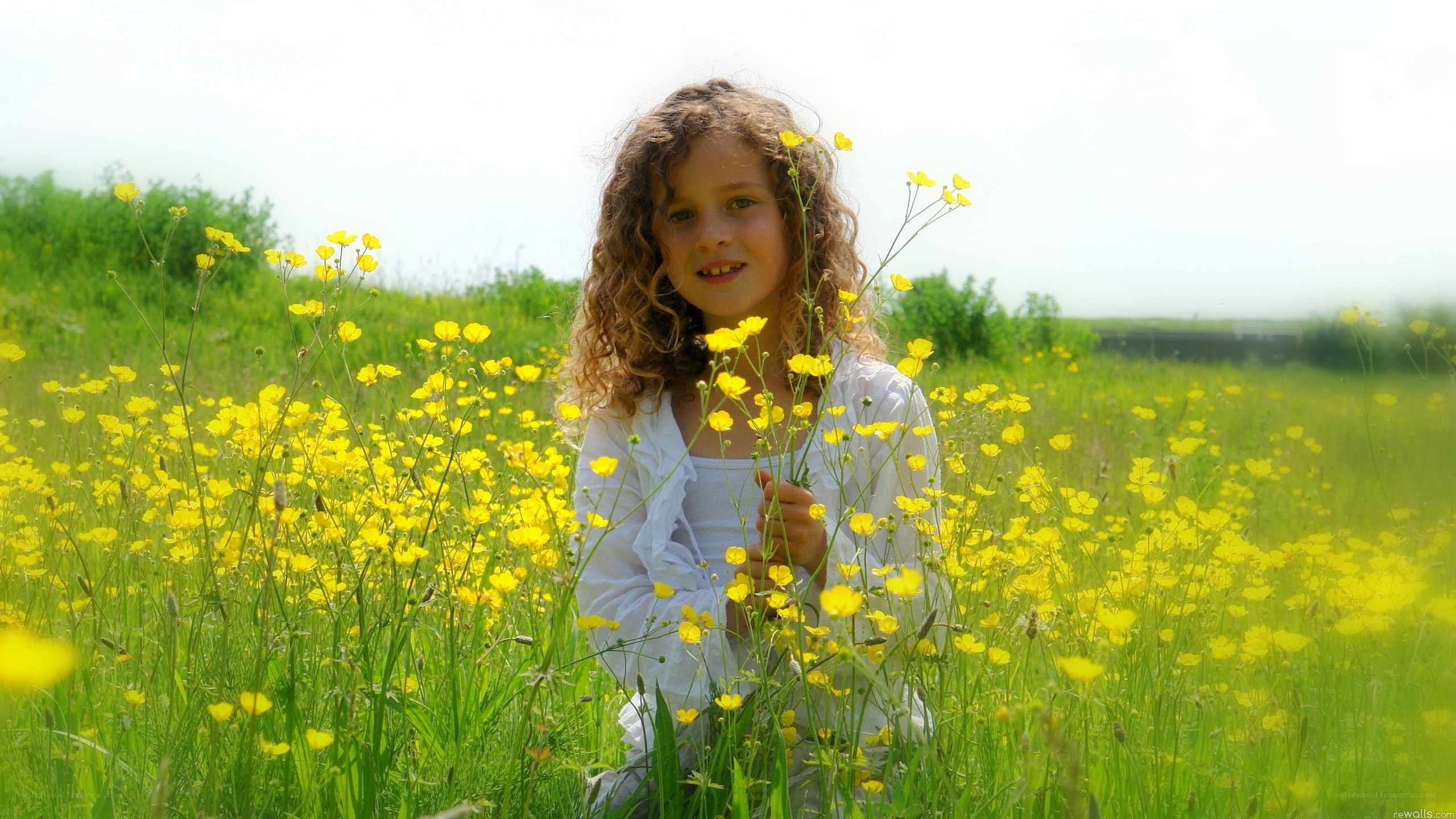 girl in yellow flower field