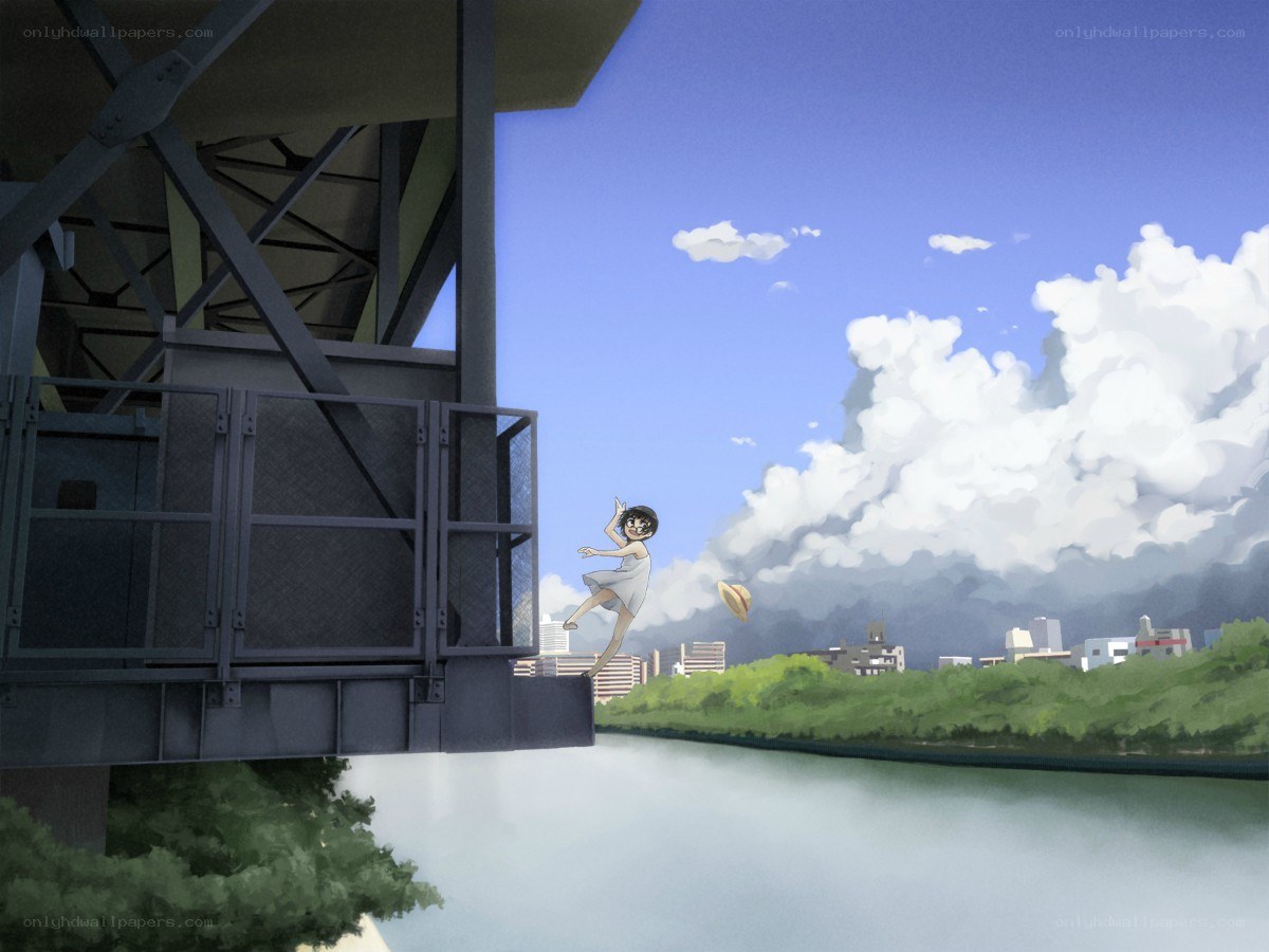 Girl jumping from bridge