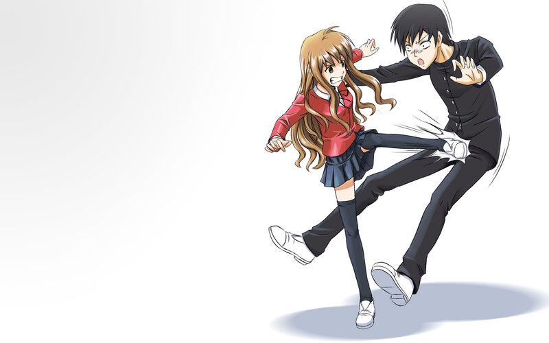 Girl kicking boy in anime style