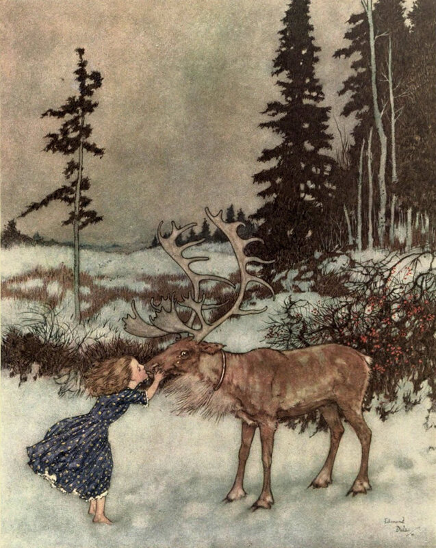 girl kissing a reindeer