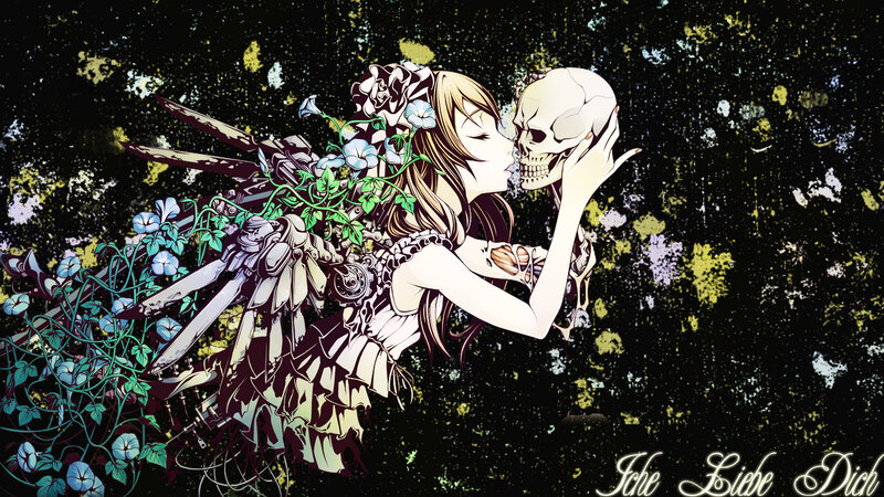 girl kissing a skull