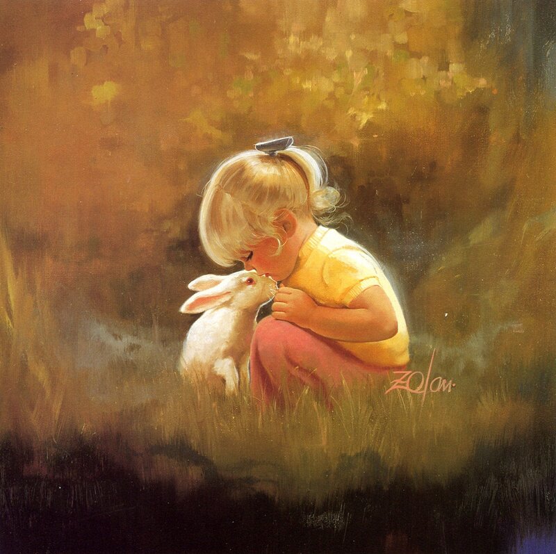 Girl Kissing Rabbit