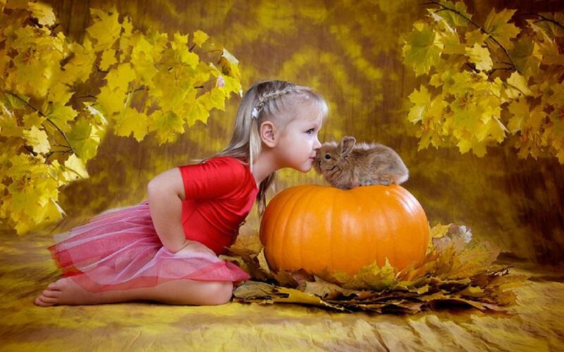 Girl Kissing Rabbit — Yellow