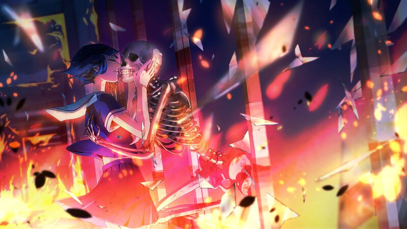 Girl Kissing Skeleton — Red