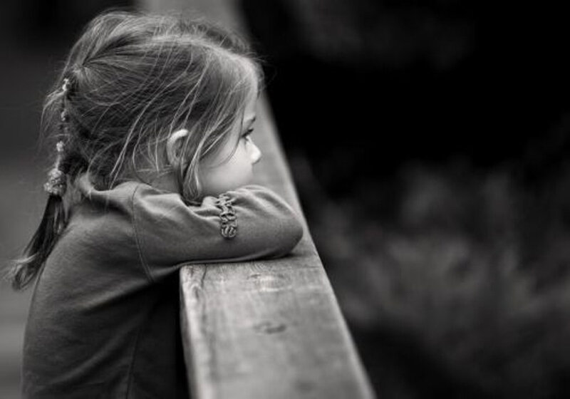 Girl Leaning on Railing — Black, Contemplative