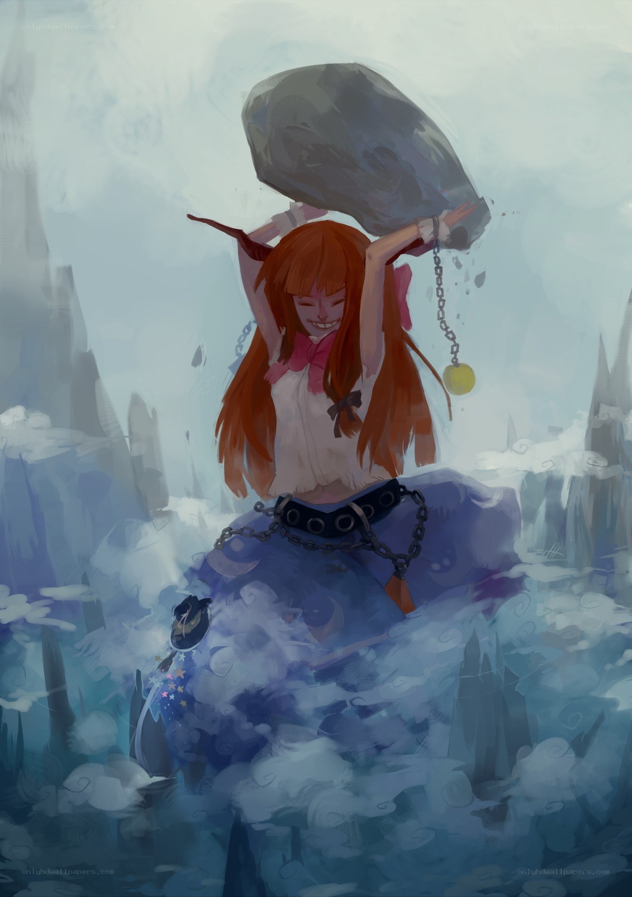 Girl lifting a large rock